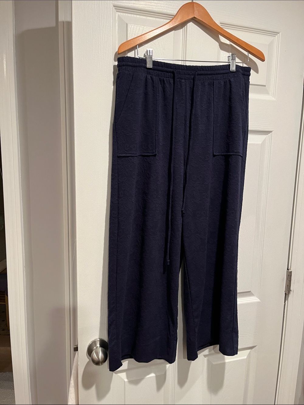 Navy Blue Wide Leg Drawstring Pants